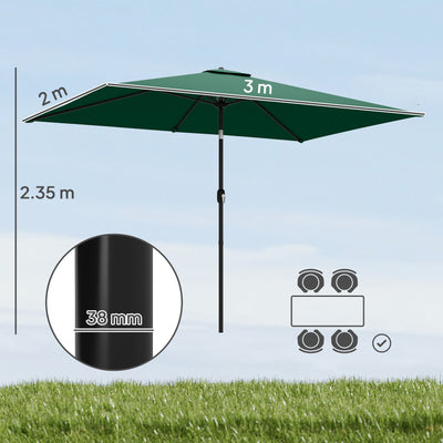 Outsunny Garden Parasol, Parasol Umbrella with Crank Handle, Tilt Function, Polyester Canopy, Green 