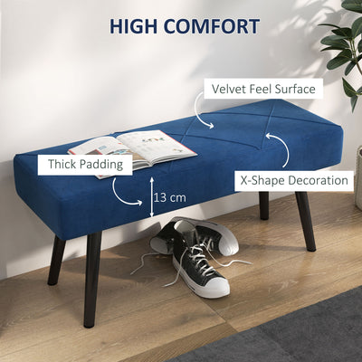 HOMCOM End of Bed Bench with X-Shape Design and Steel Legs, Upholstered Hallway Bench for Bedroom, Blue 