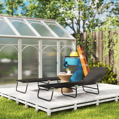 Outsunny Garden Sun Lounger, with Five-Position Back - Black 
