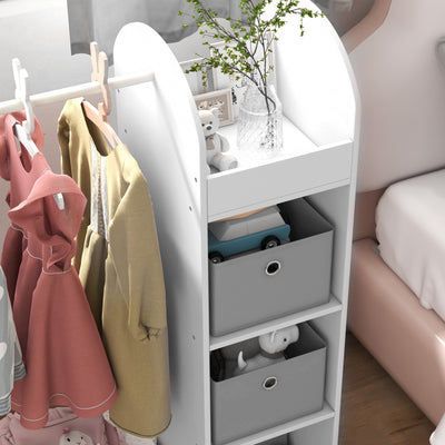 AIYAPLAY Kids Clothes Rail with Storage Shelf, Boxes, Mirror for Bedroom, Nursery, White 