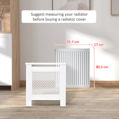 HOMCOM Wooden Radiator Cover Heating Cabinet Modern Home Furniture Grill Style  White Painted (Small) 