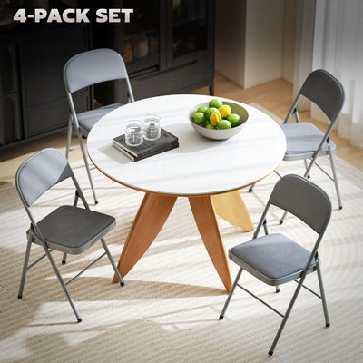 HOMCOM 4 Pack Folding Chairs with Padded Seats, Velvet Portable Party Chairs with Steel Frame, Light Grey 