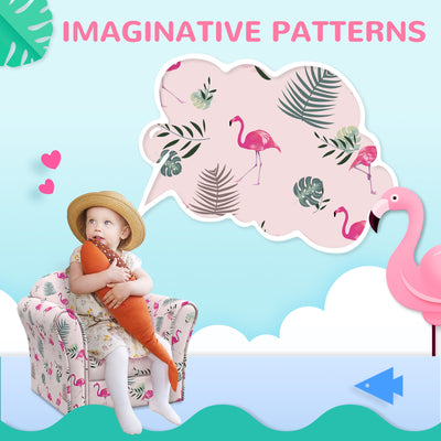 AIYAPLAY Kids Armchair with Flamingo Design, Wooden Frame, for Bedroom, Playroom, Kids Room - Pink 