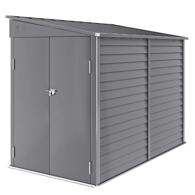 Outsunny 5 x 9ft Galvanised Metal Garden Shed with Foundation Kit, Outdoor Lean-to Shed, Tool Storage House with Lockable Doors, Gloves and 2 Air Vents for Patio, Garden, Grey 