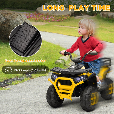AIYAPLAY 12V Kids Electric Ride on ATV, Battery Powered Quad Bike w/ Spring Suspension, Forward Backward, Storage Basket - Yellow 