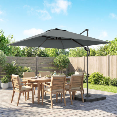 Outsunny 2.4 x 2.4m Cantilever Parasol with Umbrella Weights, UPF50+ Offset Outdoor Umbrella w/ Easy Tilt Adjustment, Dark Grey 