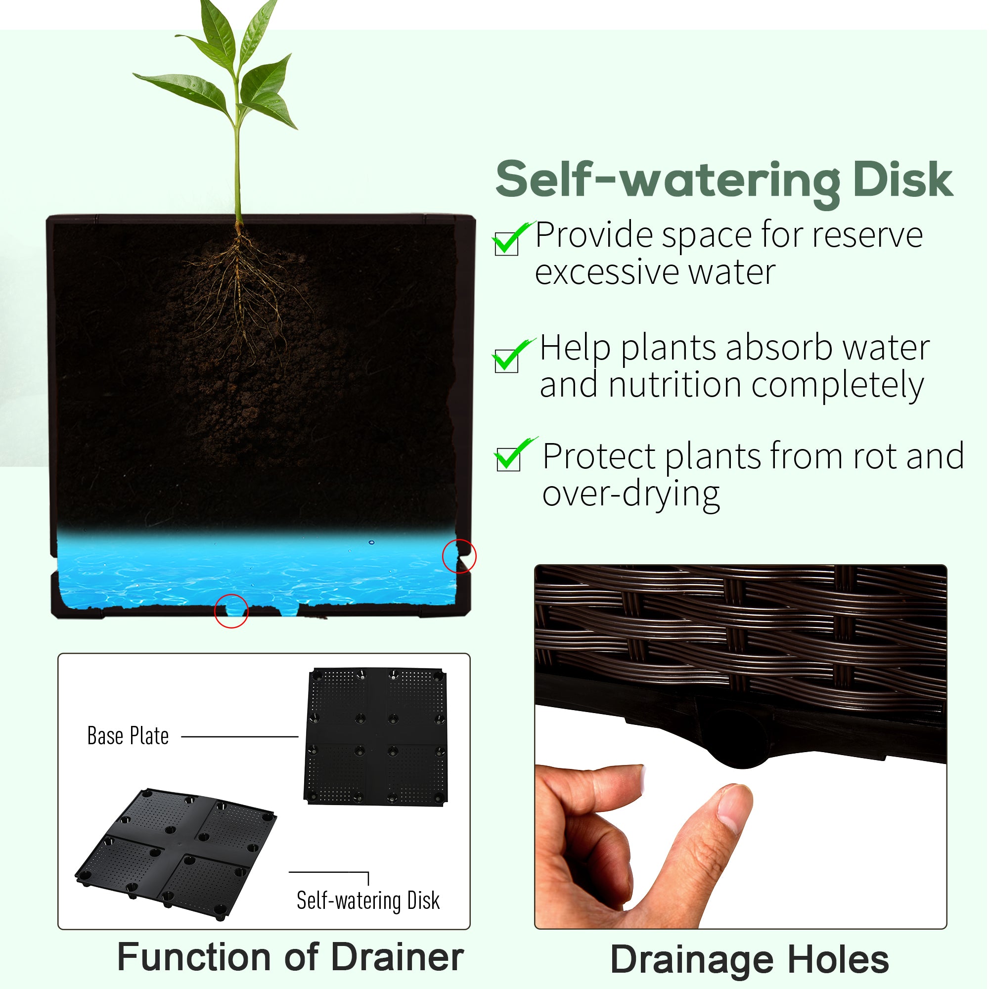 Outsunny Set of 2 26L Garden Raised Bed Elevated Patio Flower Plant Planter Box PP Vegetables Planting Container, Brown 