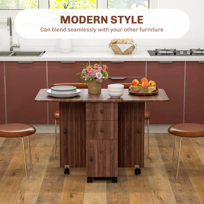 HOMCOM Multi-Storage Six-Person Drop Leaf Dining Table -  Distressed Brown 