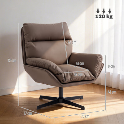 HOMCOM Accent Chair with 360 Swivel Armchair for Living Room with Padded Cushion Dark Brown 