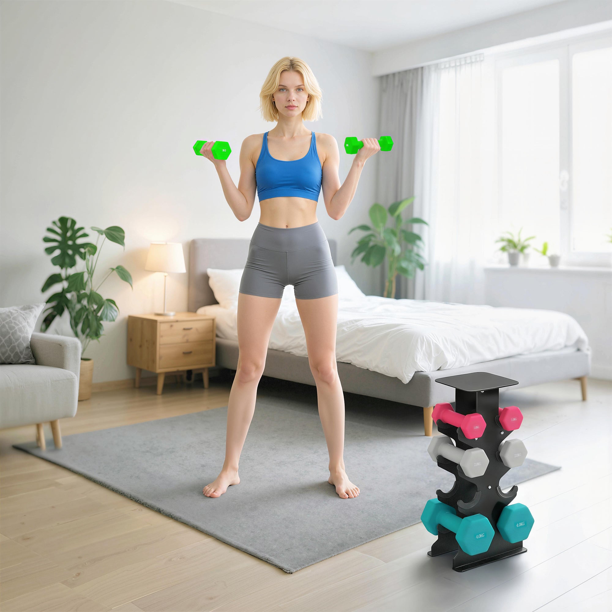 SPORTNOW Hex Dumbbells Set with Dumbbell Rack, Hand Weights for Home Gym Strength Training, 2 x 1kg, 2 x 2kg, 2 x 3kg, 2 x 4kg 