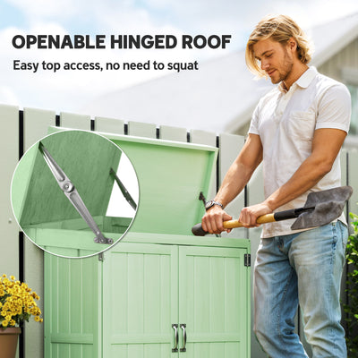 Outsunny Small Shed, Wooden Garden Shed with Openable Hinged Roof and Removable Shelf, 74 x 43 x 88 cm, Light Green 