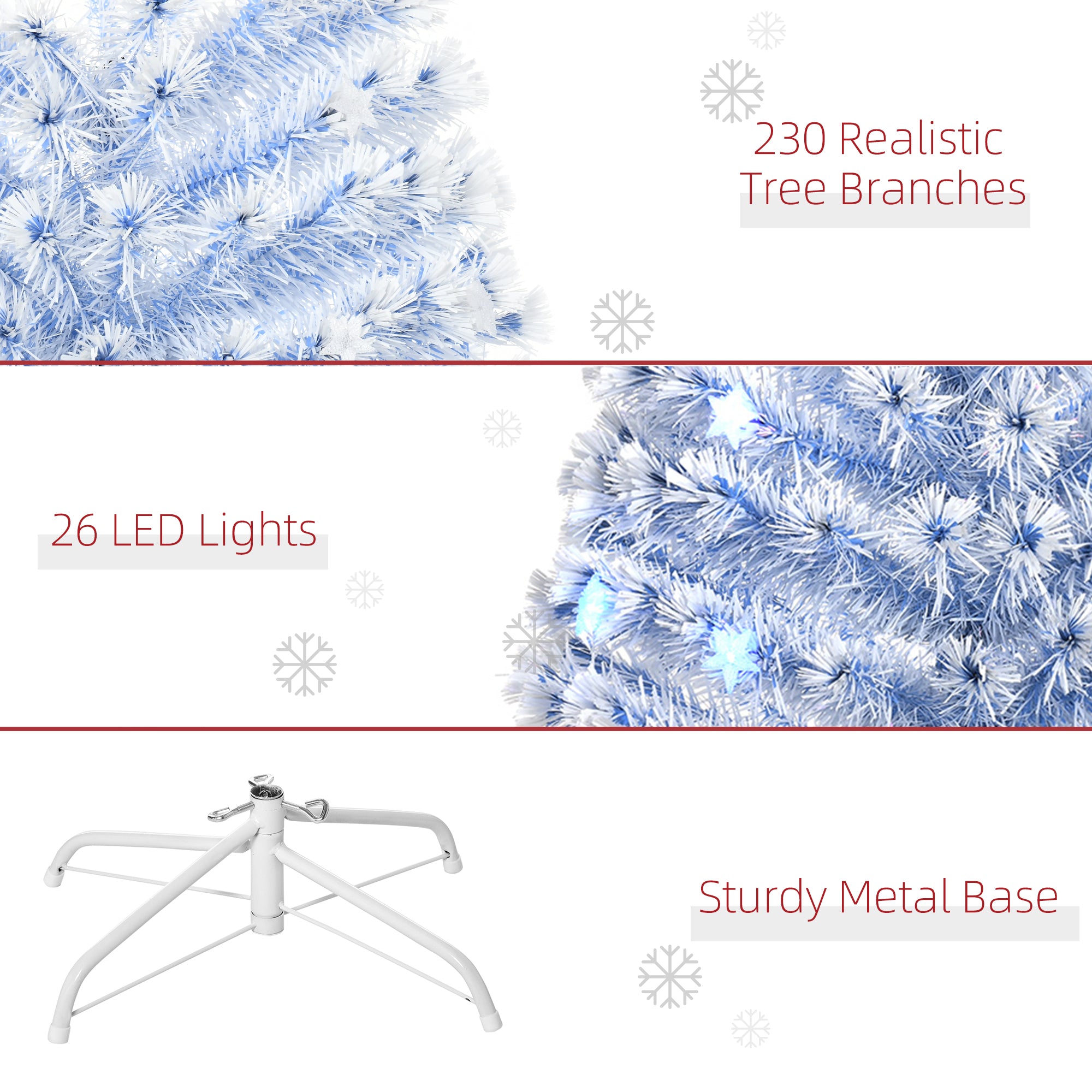 HOMCOM 6FT Artificial Fibre Optic Christmas Tree Seasonal Decoration w/ LED Lights Pre-Lit Easy Store White Blue 