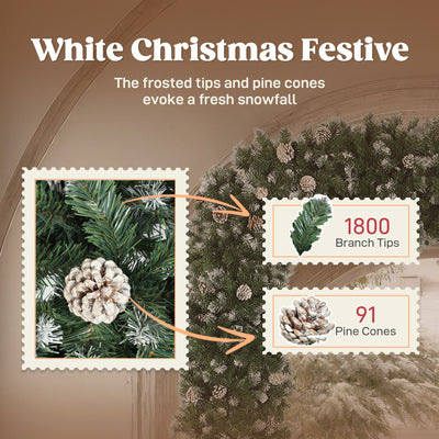 HOMCOM 8.2 ft Snow Frosted Christmas Tree Arch, Christmas Arch Doorway Decor with 1800 Tips and 91 Pinecones, Artificial Xmas Tree with Metal Stand for Indoor, Green 