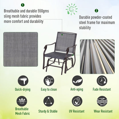 Outsunny Glider Rocking Chair & Table Set 2 Single Seaters Rocker Garden Swing Chair Patio Furniture Bistro Set Grey 