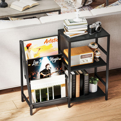 HOMCOM 3-Tier Record Player Stand, End Table for Living Room, Bedroom - Black Wood Effect 