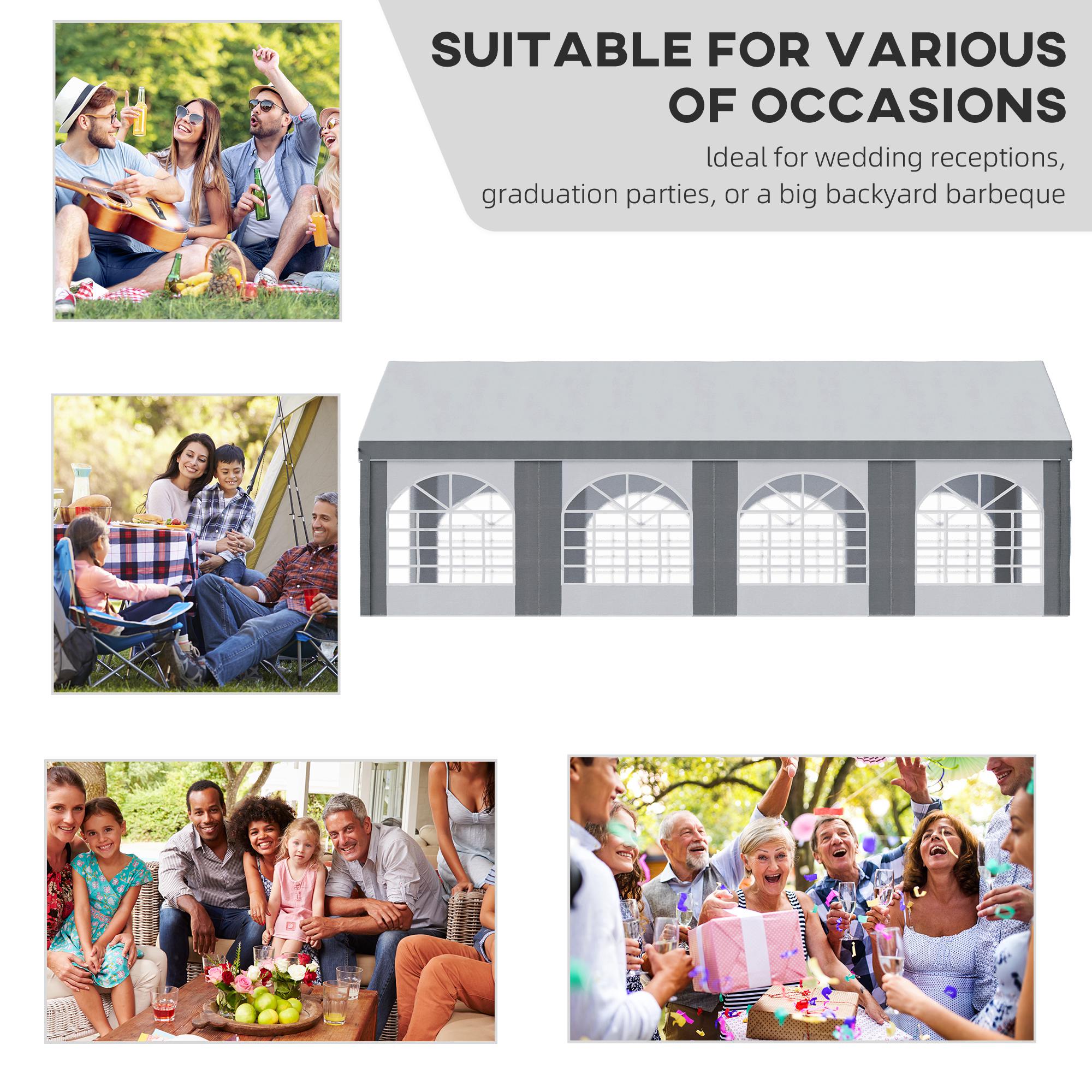 Outsunny 8 x 4m Galvanised Party Tent, Marquee Gazebo with Sides, Eight Windows and Double Doors, for Parties, Wedding and Events 