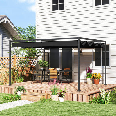 Outsunny 4 x 3m Metal Pergola, with Retractable Canopy Roof - Black 