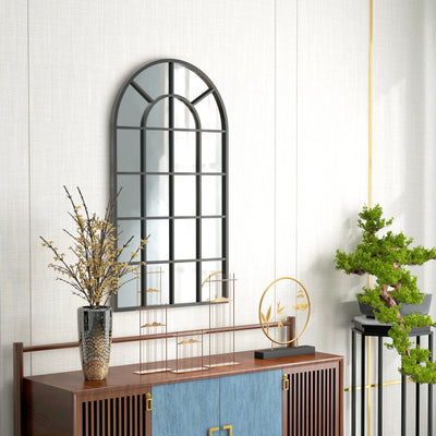 HOMCOM 110 x 62 cm Arched Decorative Wall Mirror for Bedroom Living Room, Modern Window Bathroom Mirror for Home Decor 