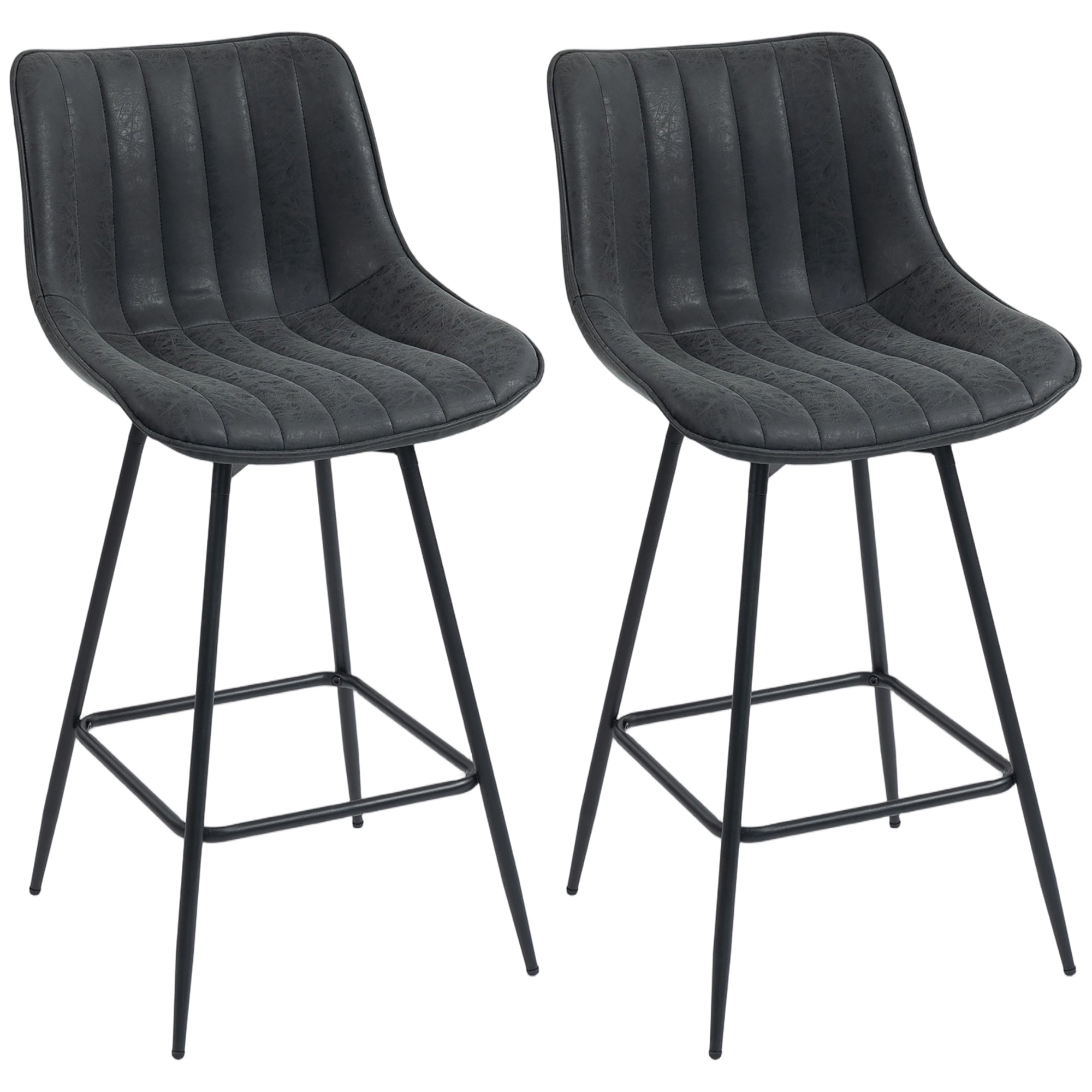 HOMCOM Set of 2 PU Leather Swivel Bar Stools - Black 