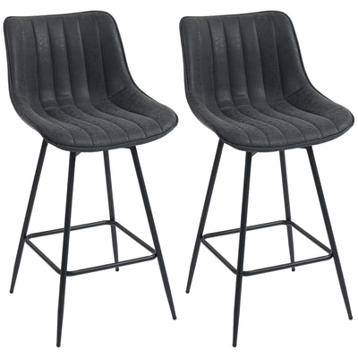 HOMCOM Set of 2 PU Leather Swivel Bar Stools - Black 