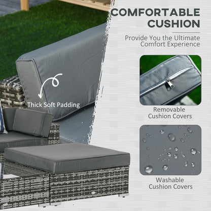 Outsunny 6 PC Rattan Sofa Coffee Table Set Sectional Wicker Weave Furniture for Garden Outdoor Conservatory w/ Pillow Cushion Grey 
