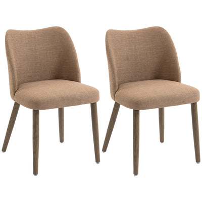 HOMCOM Dining Chairs Set of 2, Linen Upholstered Kitchen Chairs with Padded Seat, Curved Backrest, Rubberwood Legs, Brown 