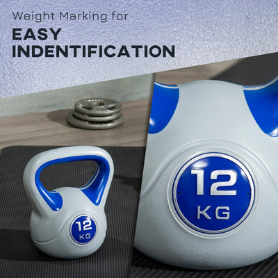 SPORTNOW Kettlebell, 12kg Kettle Bells with Handle for Home Gym Weight Lifting and Strength Training, Dark Blue and Grey 