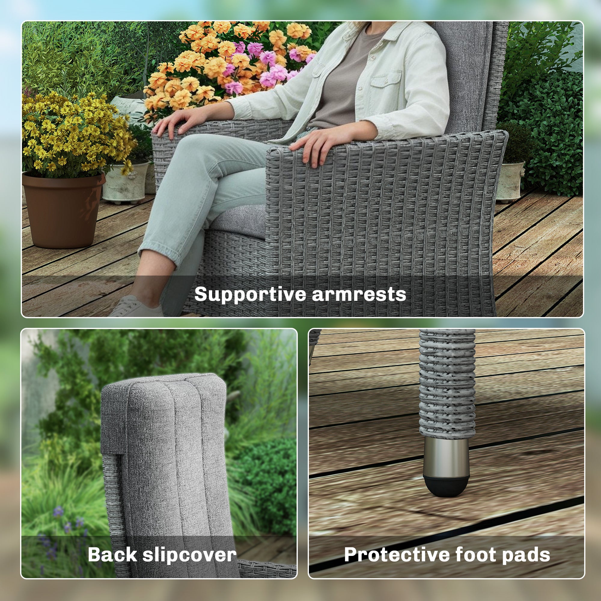 Outsunny 105°-150° Reclining Rattan Chair - Light Grey 