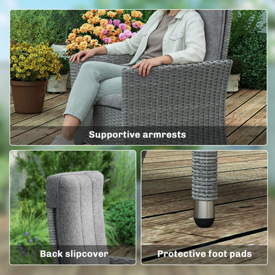 Outsunny 105°-150° Reclining Rattan Chair - Light Grey 