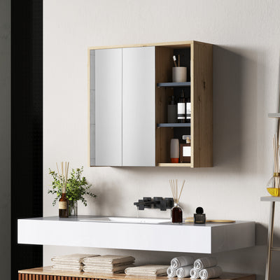 HOMCOM Five-Shelf Mirrored Bathroom Cabinet - Wood-Effect 