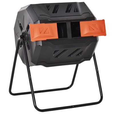 Outsunny 160L 360\'c2\'b0 Rotating Dual Chamber Composter - Orange 