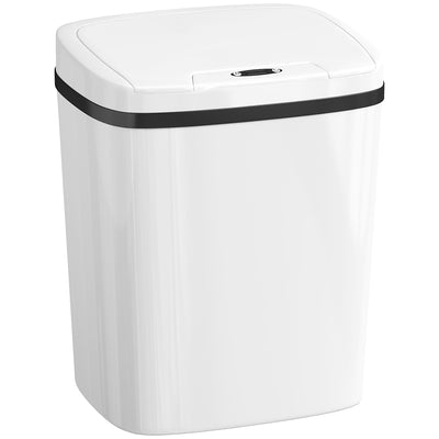 HOMCOM 15L Sensor Bin, Automatic Touchless Kitchen Bin, Easy Clean, Battery Operated for Home Office, Bedroom, Bathroom, White 