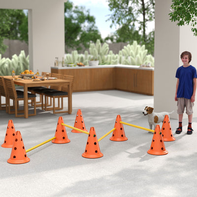 PawHut Dog Agility Equipment Set of Eight Cones, Eight Poles w/ Carry Bag, Four-Piece Adjustable Height Jumping Obstacles 