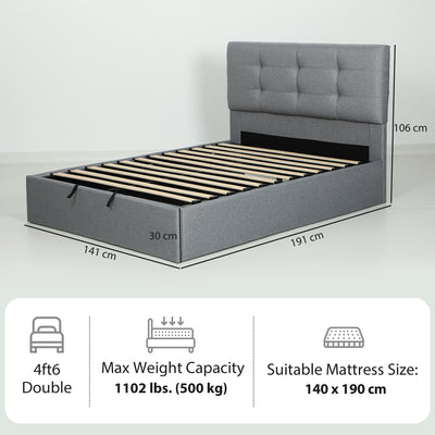 HOMCOM 4ft6 Double Ottoman Bed with Gas Lift Storage - Grey 