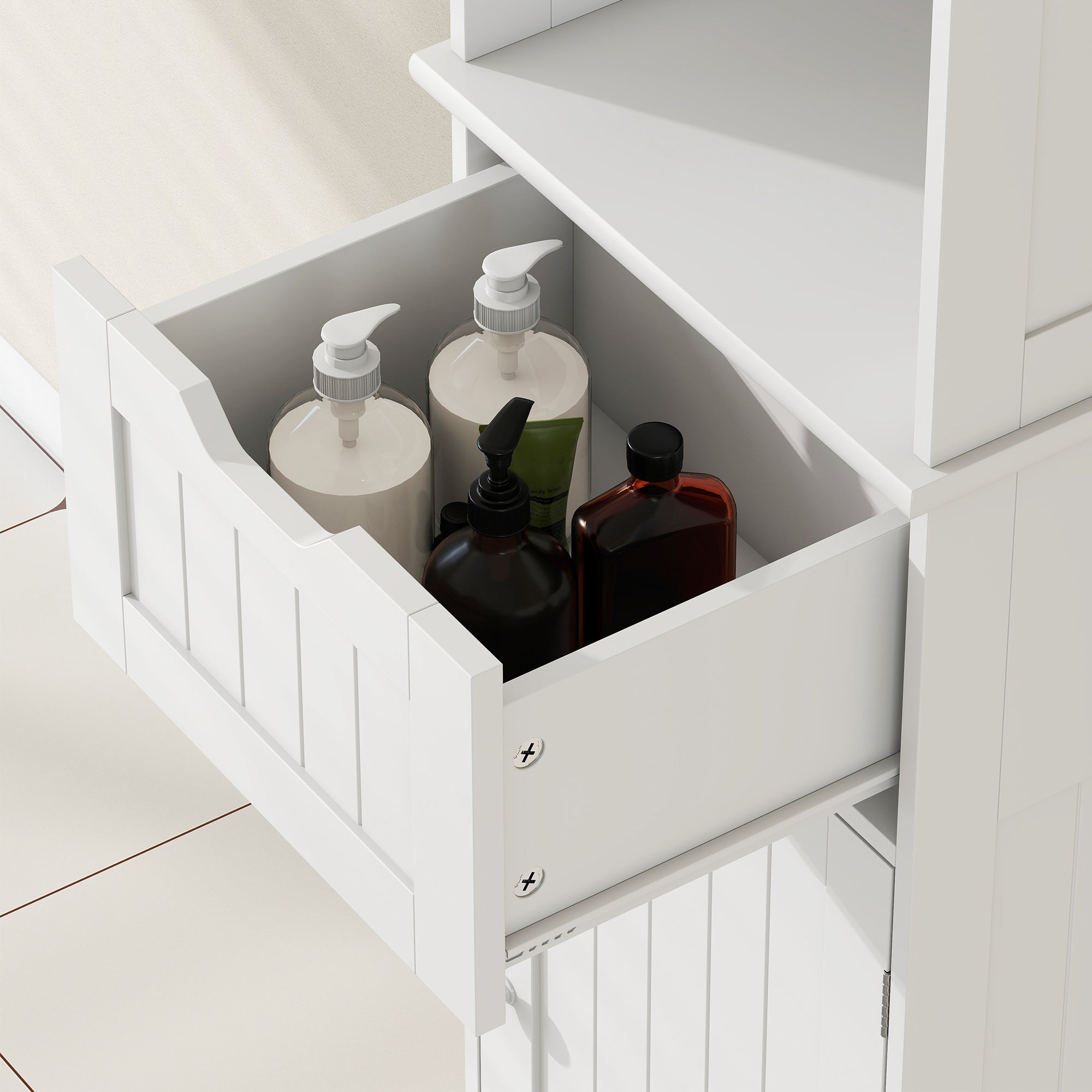 HOMCOM Slim Bathroom Storage Cabinet, with Sensor Lights - White 