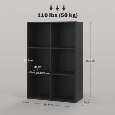 HOMCOM Six-Cube Bookcase - Black Wood Effect 