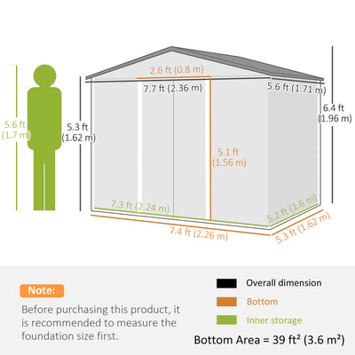 Outsunny 8 x 6ft Outdoor Garden Storage Shed, Metal Tool House with Ventilation and Sliding Doors Chocolate Wood Effect 