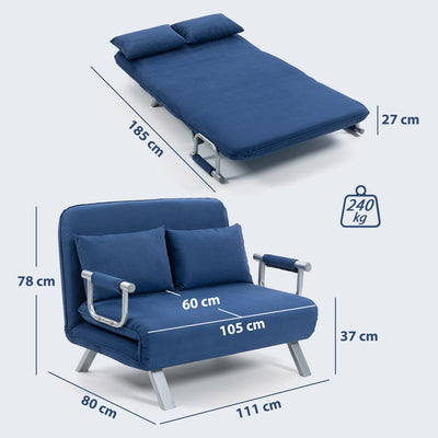 HOMCOM Two-Seater Click-Clack Sofa Bed - Dark Blue 