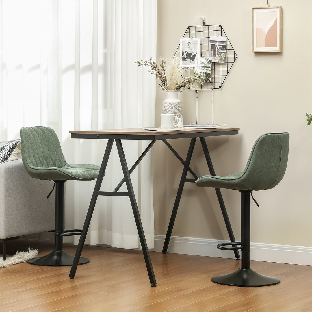 HOMCOM Set of Two Linen-Look Bar Stools - Green 