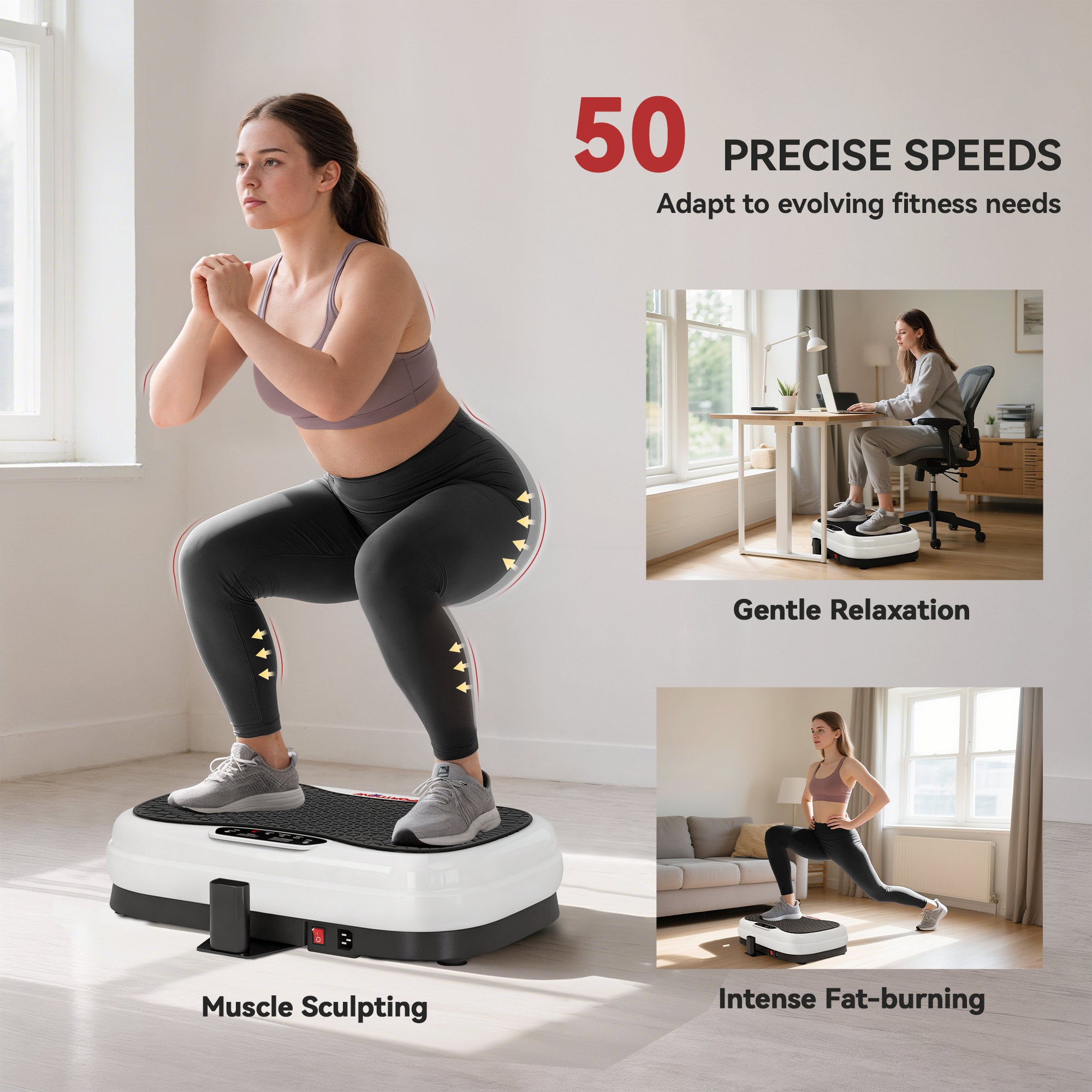 SPORTNOW Vibration Plate, with Adjustable/Removable Handle, Preset Modes, 50 Speeds 