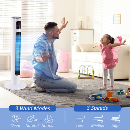 HOMCOM 38'' Freestanding Tower Fan, 3 Speed 3 Mode, 12h Timer, 70 Degree Oscillation, LED Panel, 5M Remote Controller, White 