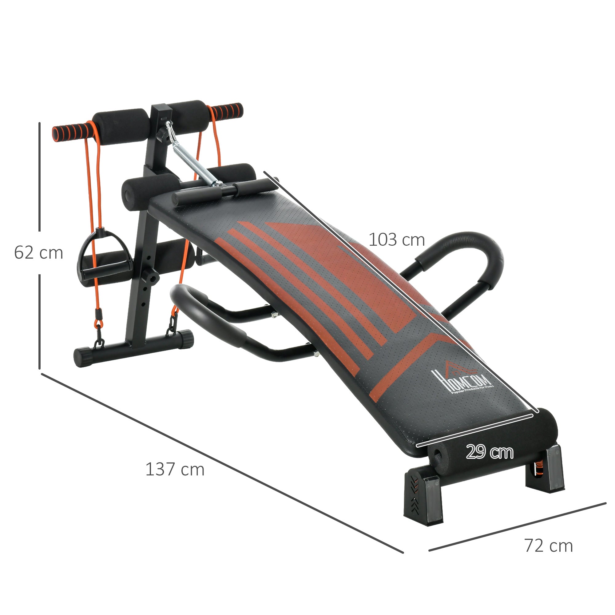 HOMCOM Multifunctional Sit Up Bench Adjustable Utility Board Ab Exercise Workout Fitness with Headrest for Home, Office and Gym, Black 