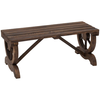 Outsunny Garden Rustic Wooden Bench Wheel-Shaped Legs Slatted Seat Stable Reinforced Structure Outdoor Patio Garden 2-Person Bench Seat - Brown 