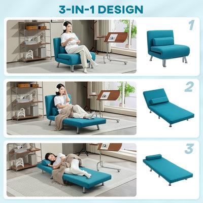 HOMCOM Single Linen-Feel Sleeper Chair - Dark Blue 