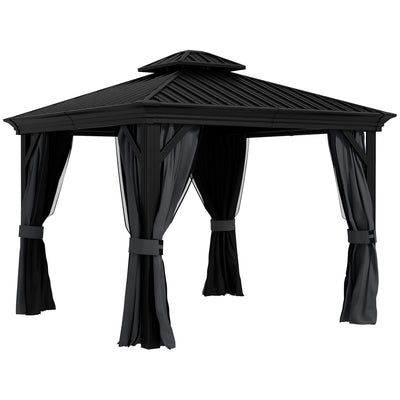 Outsunny 3.65 x 3m Aluminium Hardtop Gazebo, with Accessories - Dark Grey 