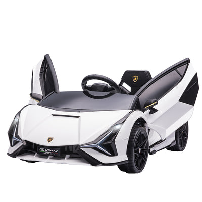 HOMCOM Lamborghini Sian Licensed 12V Kids Electric Ride On Car 2 Motors Toy Car with Remote Control Music Lights MP3 for 3-5 Years White 