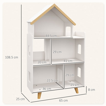 ZONEKIZ Three-Tier Toy Storage Shelf, Kids Bookcase, with Six Cubes, for Playroom, Bedroom - White 