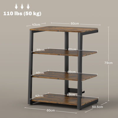 HOMCOM HiFi Stand, with Four Storage Shelves - Rustic Brown 