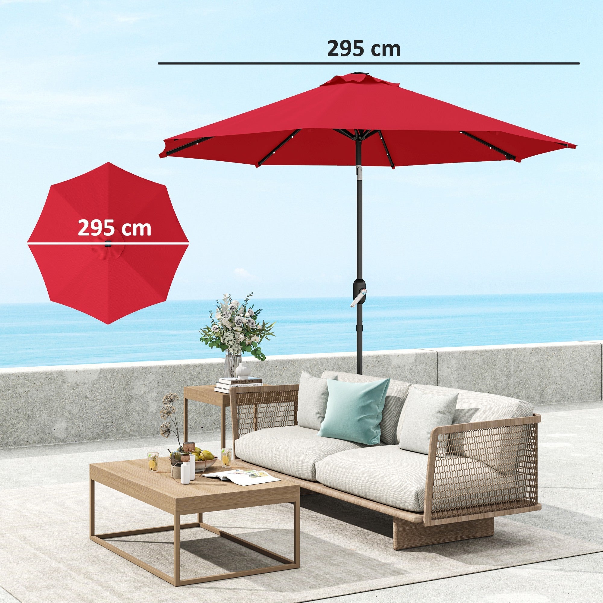 Outsunny 3 m Replacement Parasol Canopy with Top Vent, UPF 50+ Garden Parasol Replacement Canopy, 8 Rib Parasol Cover Replacement Fits Various Frames, Red 