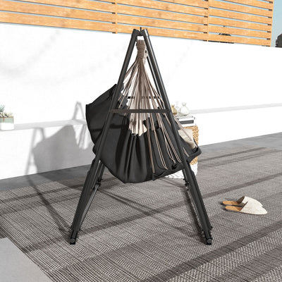 Outsunny Foldable Hammock Stand, Portable Hammock with Metal Frame, 2 in 1 Hammock Net Stand, Hammock Chair Stand with Carry Bag, Load Capacity 120kg, for Patio, Garden, Yard, Black 
